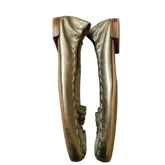 Stuart Weitzman Loafers Leather Metallic Gold Woven Elasticated Vamp Women's 8 - Picture 5 of 11